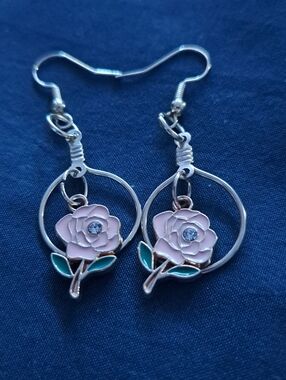 Small Hoop Rose Earrings